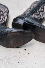 Nocona Black Full Quill Ostrich Leather Western Boots with Flame Stitch Embroidery黑色鴕鳥皮火焰刺繡西部靴 美國製