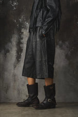 Vintge Drawstring cowhide patchwork capri pants 抽繩牛皮拼接七分褲