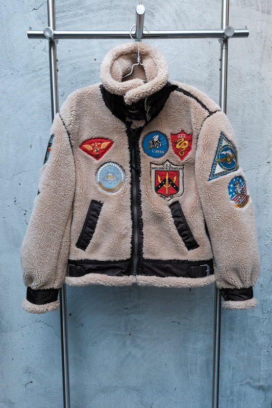 Avirex Retro Boa B-3 Top Gun 復刻版飛行羊羔絨軍事徽章外套