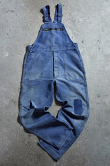 1960s-70s "barbe bleue" French Vintage Moleskin Overalls, French vintage mole skin patchwork faded indigo dyed overalls.