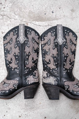 Rockin Country Embellished Western Cowboy Boots 黑灰雕花鉚釘裝飾西部牛仔長靴