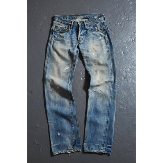 ヒステリックグラマー ヴィンテージセルビッジジーンズ 日本のロックデザイナーブランド カラーウォッシュ加工 破壊されたセルビッジデニムジーンズ 日本製