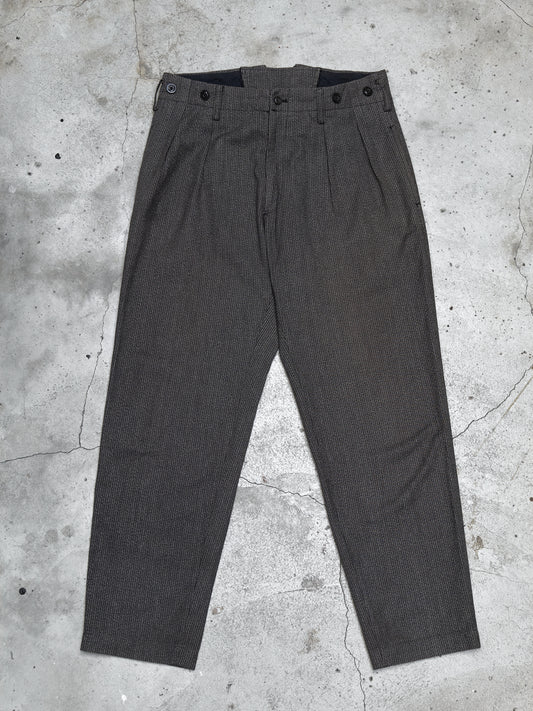 Yohji Yamamoto Pour Homme Cotton High Waisted Striped Work Pants 山本耀司 厚棉高腰條紋巴黎扣工作褲 可上吊帶