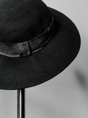 Y's Yohji Yamamoto Ribbon Hat, Black Polished Wool Ribbon Hat, Yohji Yamamoto Branch Line