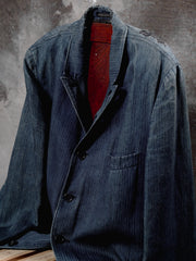 Yohji Yamamoto Pour Homme Indigo-dyed Striped Linen Suit Jacket