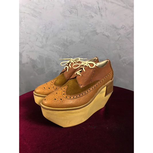 B Store London Patty 3 in Natural Calf 雕花皮鞋 木跟 高跟 皮革