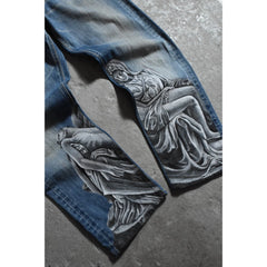 Lee Vintage Hand Painted Denim Jeans Baroque Style Vintage Hand Painted Baroque Style Virgin Jeans Made in Japan