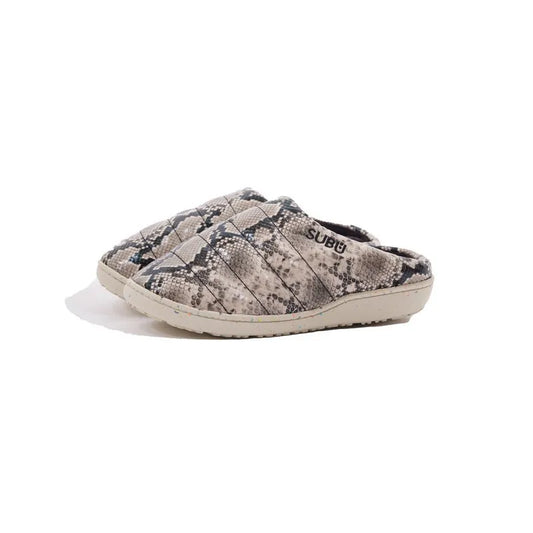 SUBU RE: PYTHON GRAY Warm Water-Repellent Slippers Snake Pattern Black and White