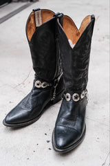 Cody James Black Leather Harness Western Boots with Silver Conchos黑色皮革銀飾飾帶西部靴 墨西哥製