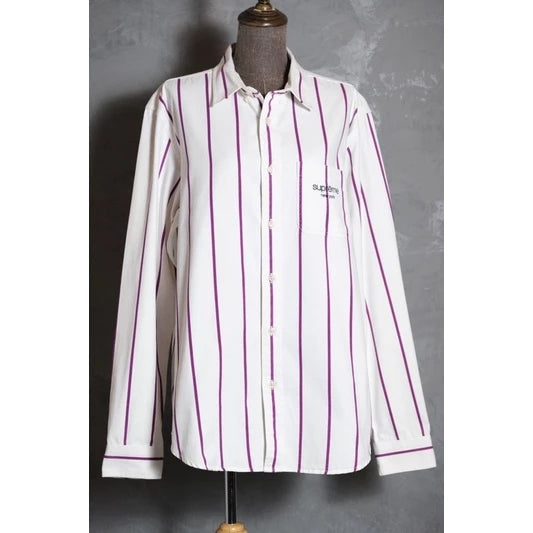 シュプリーム 16A/W プリント ストライプ シャツ 刺繍ロゴ ストライプ シャツ
