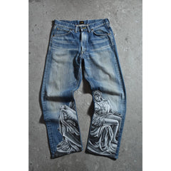 Lee Vintage Hand Painted Denim Jeans Baroque Style Vintage Hand Painted Baroque Style Virgin Jeans Made in Japan