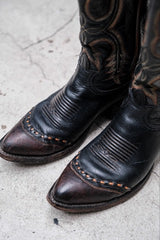Tony Lama Black Brown Stitch Western Boots黑咖皮革拼彩色接縫線西部靴 美國製
