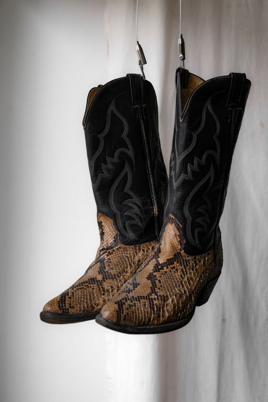 ”Nocona”2-Tone Snake Skin Leather Cowboy Western Boots 復古雙色蛇皮雕花牛仔西部靴