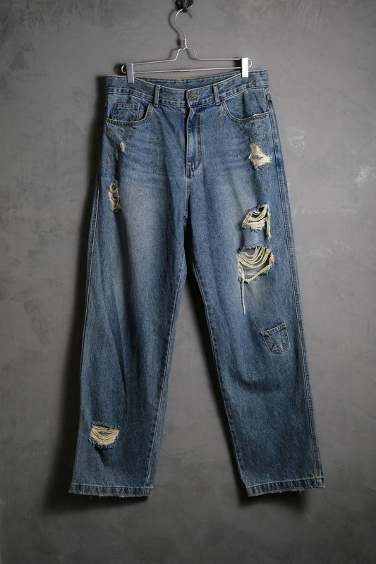 ADER ERROR。ダメージジーンズ 韓国デザイナーブランドのウォッシュ加工ダメージジーンズ