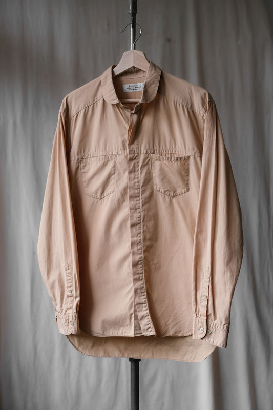 未使用 コットンシャツ 日本のデザイナーブランド 丸襟 ダブルポケットシャツ スキンオレンジ 日本製