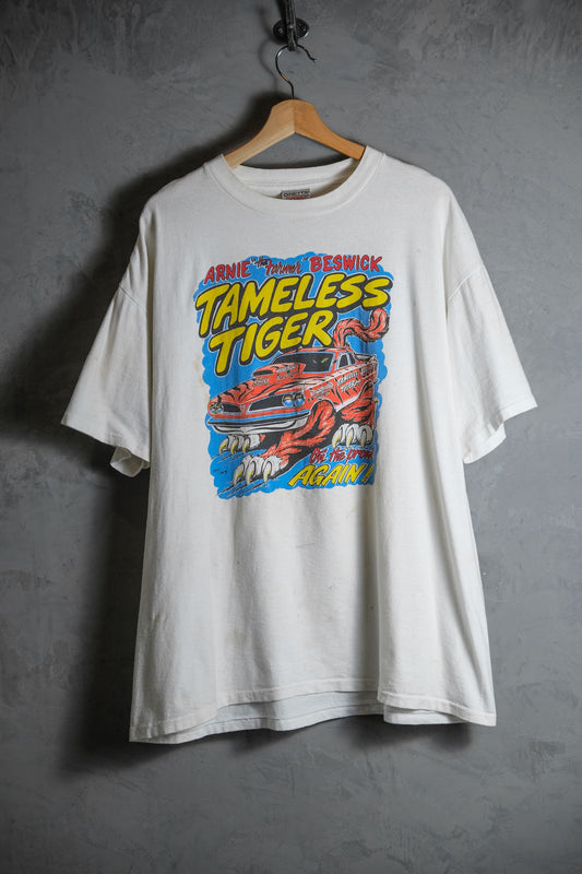 90’s Vintage Arnie Beswick Tamelesd Tiger Tee 賽車T  Made in USA  Single Stitch