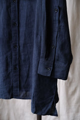 Yohji Yamamoto Pour Homme 23S/S Pleated Detail Linen Long Shirt Navy 山本耀司男裝主線 皺褶裝飾亞麻長版襯衫 可拆領