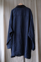 Yohji Yamamoto Pour Homme 23S/S Pleated Detail Linen Long Shirt Navy 山本耀司男裝主線 皺褶裝飾亞麻長版襯衫 可拆領