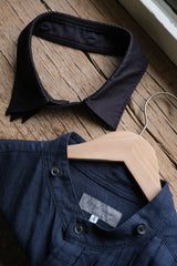 Yohji Yamamoto Pour Homme 23S/S Pleated Detail Linen Long Shirt Navy 山本耀司男裝主線 皺褶裝飾亞麻長版襯衫 可拆領