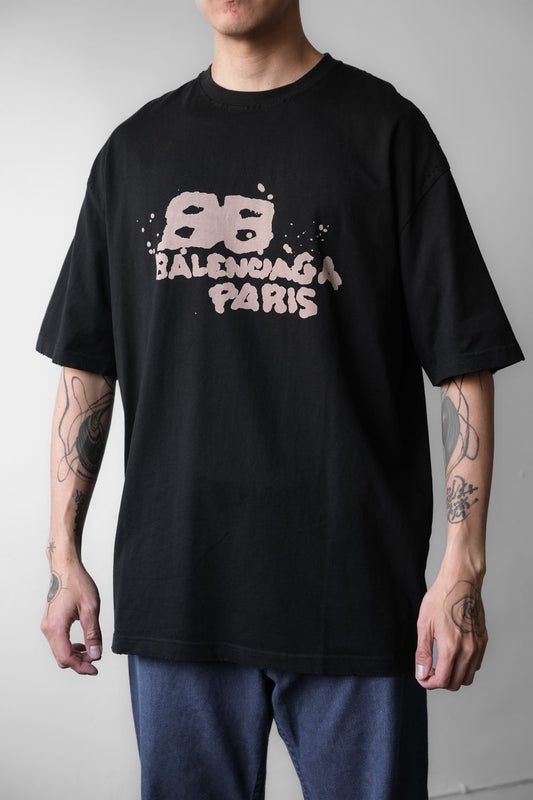 バレンシアガ 手描き BB アイコン ヴィンテージ T シャツ バレンシアガ グラフィティ BB ロゴ ショート T シャツ
