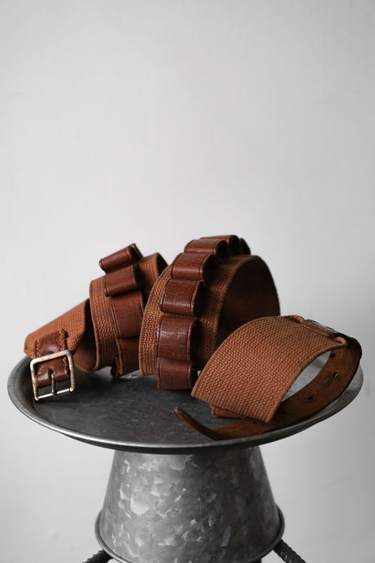 Vintage Canvas / Leather Cartridge Belt canvas leather hunting cartridge belt waist belt