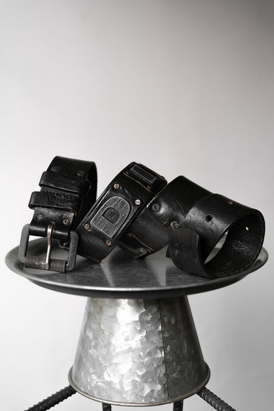 DIESEL 2000's Studded Leather Belt Metal Logo Inlaid Belt