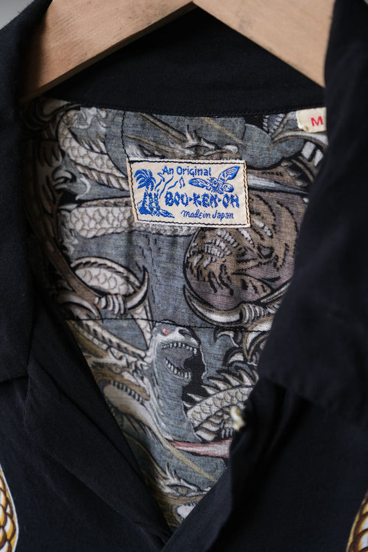 The Real McCoys 90's "Bou-Ken-Oh" Godzilla vs. King Ghidorah Rayon Aloha Shirt Made in Japan