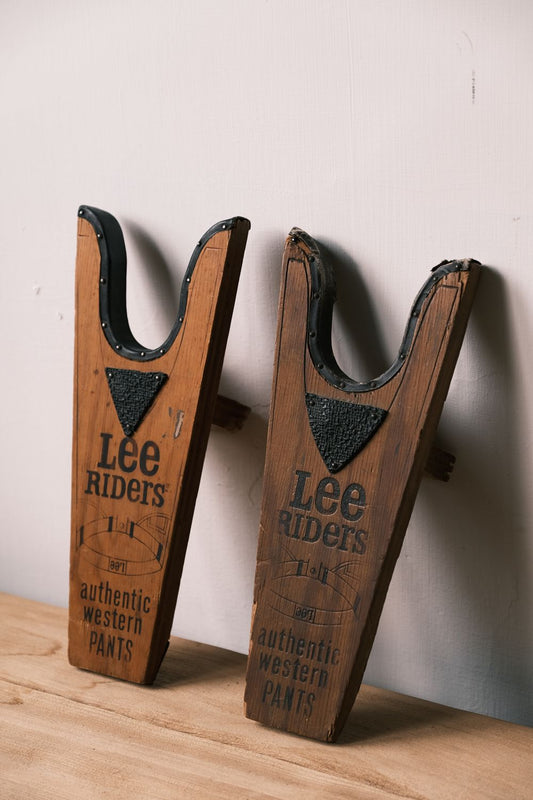 60s-70s Lee advertising boot jack early Lee corporate wooden frame