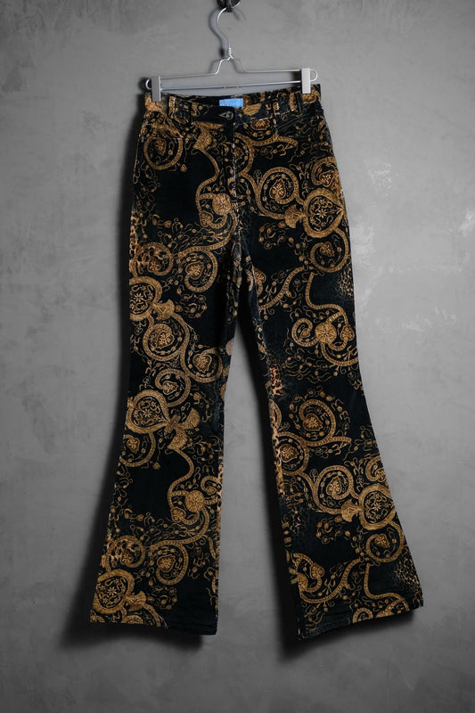 ”COOLWATER” Paisley Print Corduroy Flared Pants 復古圖騰印花燈芯絨喇叭褲