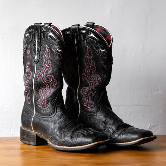 ARIAT Cowboy Western Boots 復古雕花牛仔西部靴 黑色
