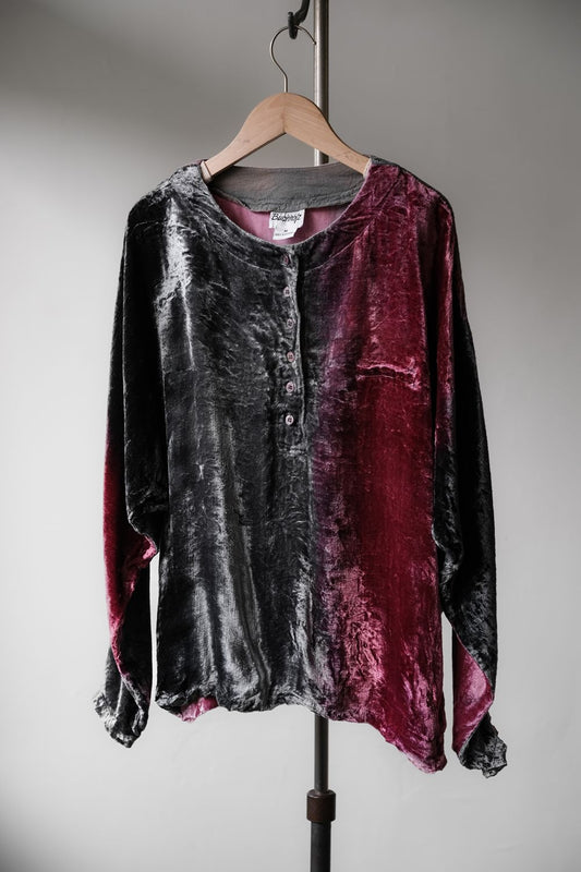 ”Buchholz” Vintage Velvet No Collar Shirt 古著漸變色天鵝絨排扣無領上衣