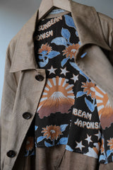 Sasquatchfabrix 12S/S リネントレンチコート 日本のデザイナーブランド プリント裏地付きリネンロングコート