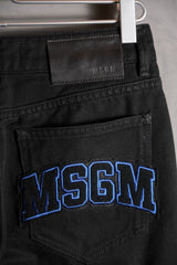 MSGM Black Denim Flared Jeans Italian designer brand logo patch denim flared jeans