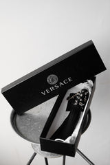 VERSACE Leather Studded Tassel Key Chain Versace rivet tassel leather key chain charm