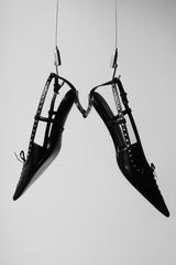 VERSACE Dua Lipa - Black Leather Corset Kitten Heels 凡賽斯 尖頭繫帶露跟低跟鞋