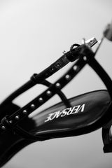 VERSACE Dua Lipa - Black Leather Corset Kitten Heels 凡賽斯 尖頭繫帶露跟低跟鞋