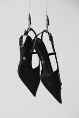 VERSACE Dua Lipa - Black Leather Corset Kitten Heels 凡賽斯 尖頭繫帶露跟低跟鞋