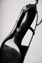 VERSACE Dua Lipa - Black Leather Corset Kitten Heels 凡賽斯 尖頭繫帶露跟低跟鞋