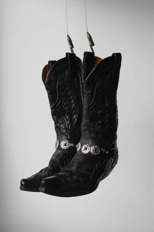 "SENDRA" Vintage Concho Strap Cowboy Western Boots Vintage carved belt silver cowboy western boots