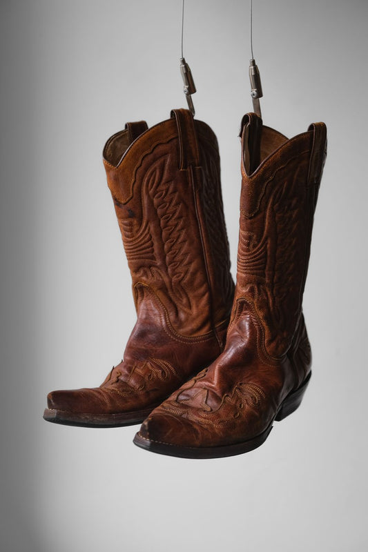 "SANCHO" Vintage Leather Cowboy Western Boots Vintage caramel-colored carved cowboy western boots