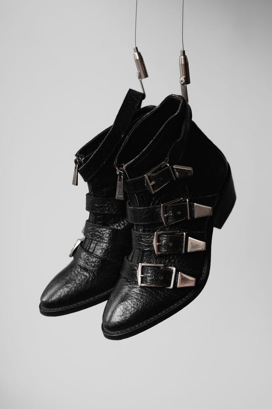 PINKO Buckle Strap Leather Ankle Zip Boots Italian women's brand metal strap zipper ankle boots