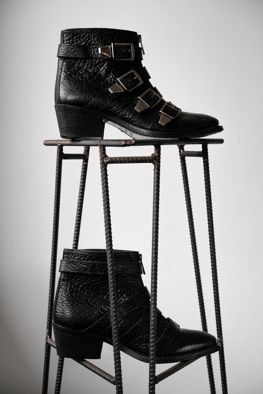 PINKO Buckle Strap Leather Ankle Zip Boots Italian women's brand metal strap zipper ankle boots