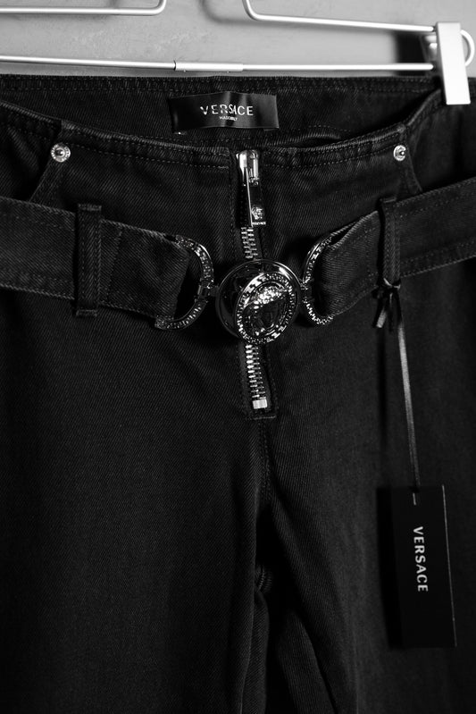 VERSACE Medusa Belted Black Denim Jeans Versace Medusa Belted Black Denim Jeans