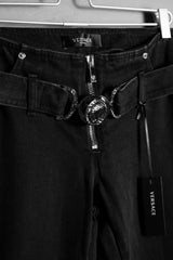VERSACE Medusa Belted Black Denim Jeans 凡賽斯 金屬標誌腰帶 低腰黑牛仔褲