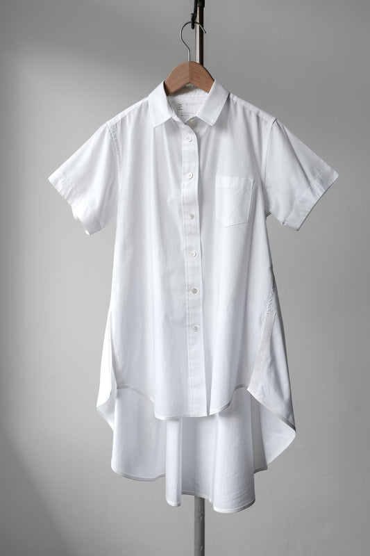 SACAI Short Sleeve Tunic Shirt Japanese designer brand short front and long back dress shirt