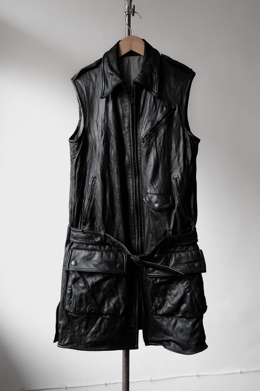 Number (N)ine 05S/S Leather Sleeveless Long Rider Vest Takahiro Miyashita Long Leather Motorcycle Vest riri zipper
