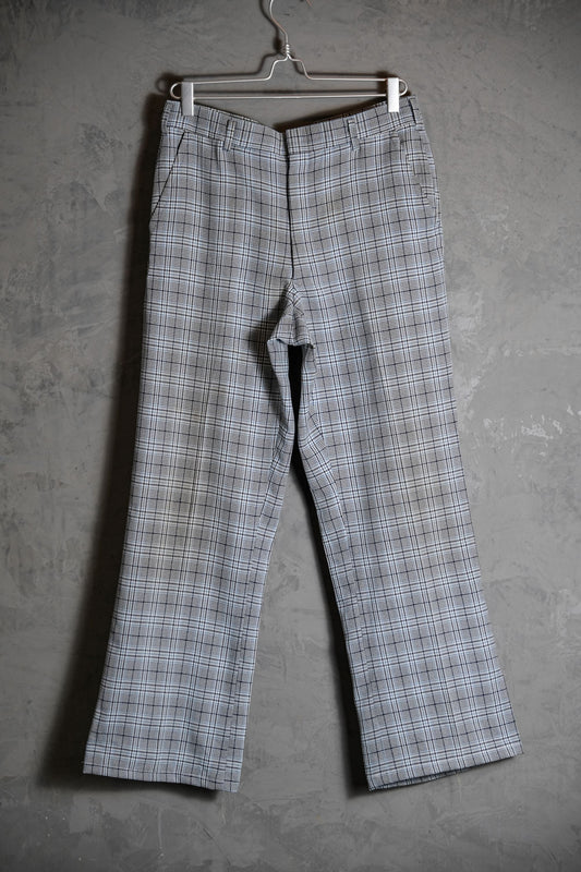 Vintage 70~90’s Plaid Flared Pants 古著格紋喇叭褲 Talon拉鍊 淺灰藍