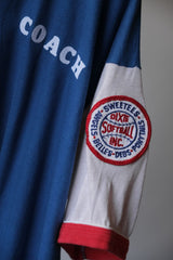 1970年代 ラッセル ソフトボール コーチ リンガー Tシャツ ヴィンテージ プリント パイピング ショートキック ソフトボール パッチ