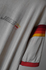 1980年代のヴィンテージ JEG'S ハイパフォーマンス リンガー Tシャツ ヴィンテージ レーシング プリント パイピング ショート キックス