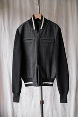 JIL SANDER 2000's Wool Varsity Jacket Wool Double Zipper Baseball Jacket riri Zipper